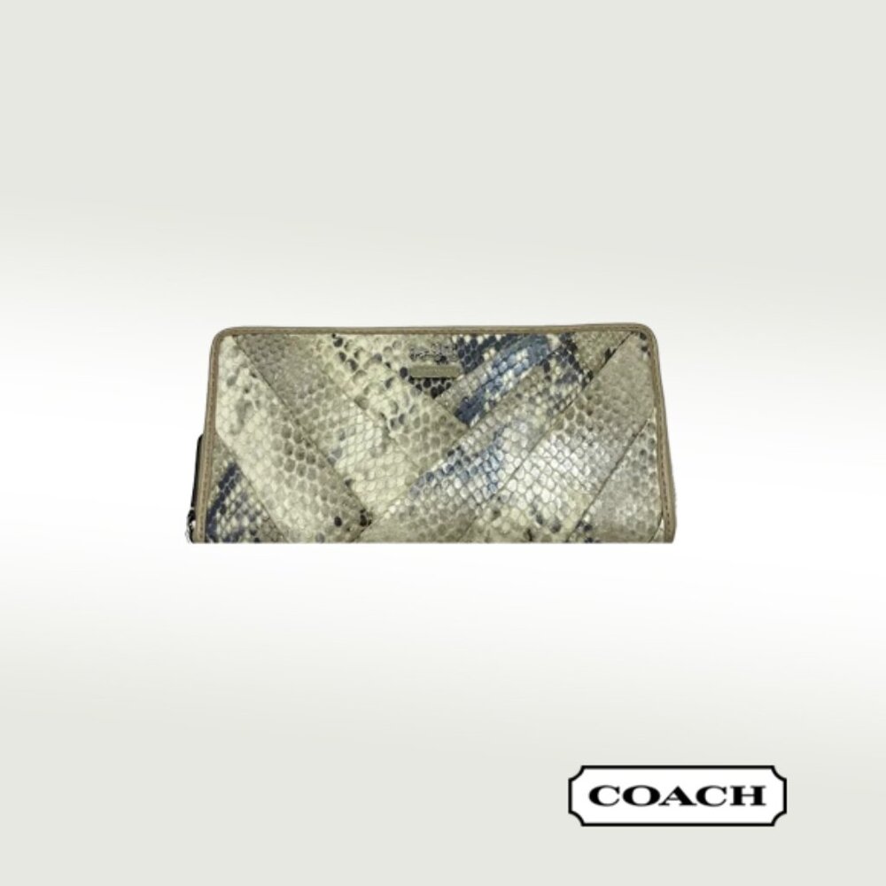 Coach Accordion Zip Wallet Beige Iridescent Pytho… - image 1